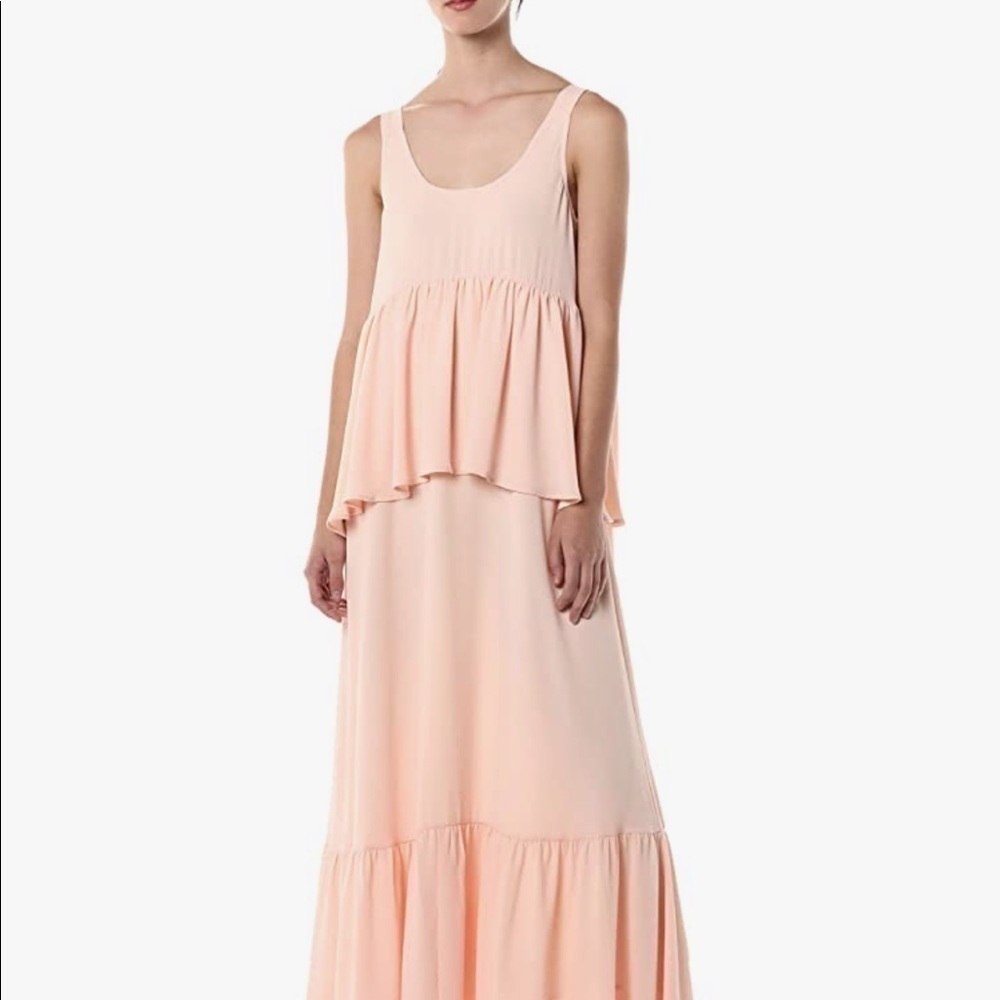 Rachel Pally Maxi Dress Scoop Neck Sleeveless Ruffle Flowy Light Pink/Peach SZ M